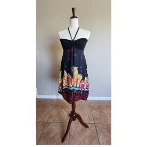 Kathmandu Imports Women's Halter Dress Owl Y2K Boho Hippie Music